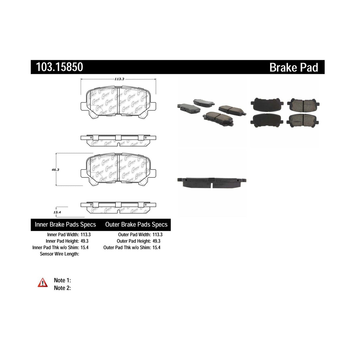 Centric Parts Disc Brake Pad Set Ceramic with Shims for 2014-2016 Acura MDX, 2019-2022 Honda Passport, 2012-2022 Pilot, 2017-2023 Ridgeline 103.15850