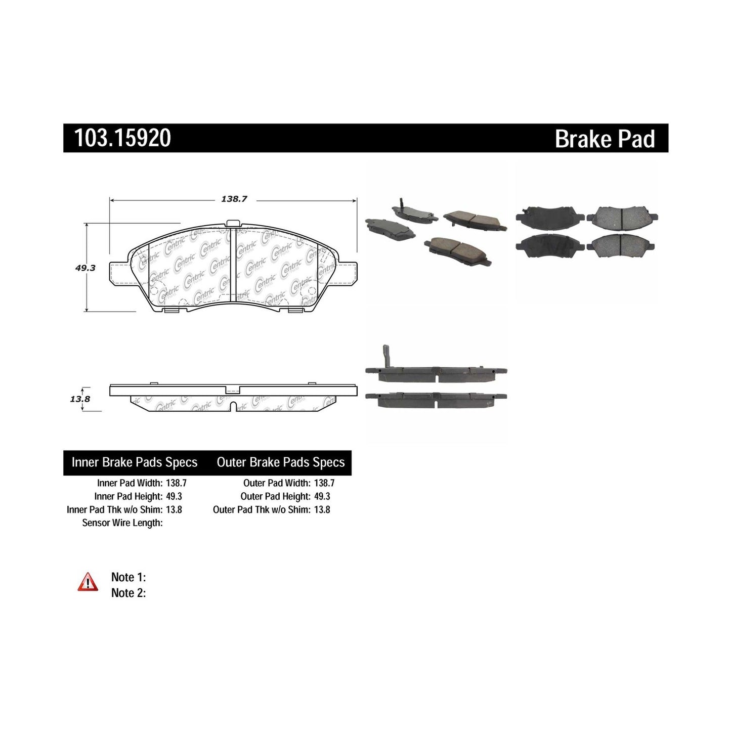 Centric Parts Disc Brake Pad Set C-Tek Ceramic with Shims for 2012-2019 Nissan March Micra Note Tiida Versa 103.15920