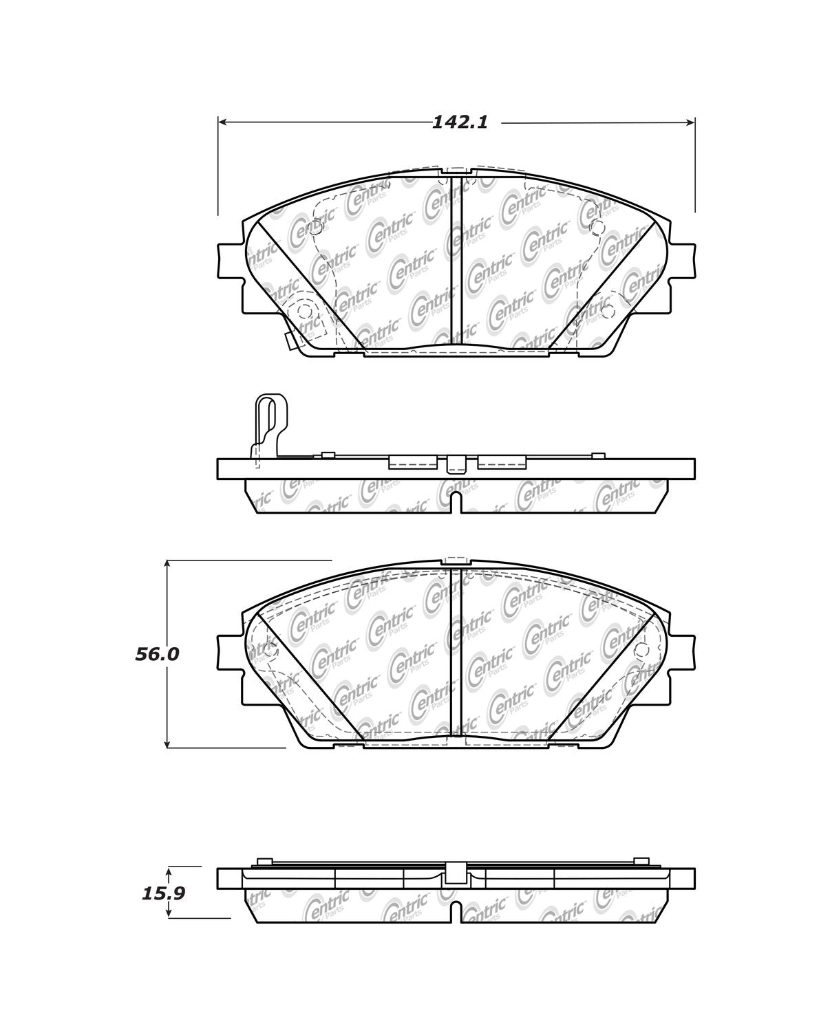 Centric Parts Disc Brake Pad Set C-Tek Ceramic with Shims for 2014-2018 Mazda 3, 2014-2018 Mazda 3 Sport, 2016-2020 Mazda CX-3, 2020-2022 Mazda CX-30 103.17280