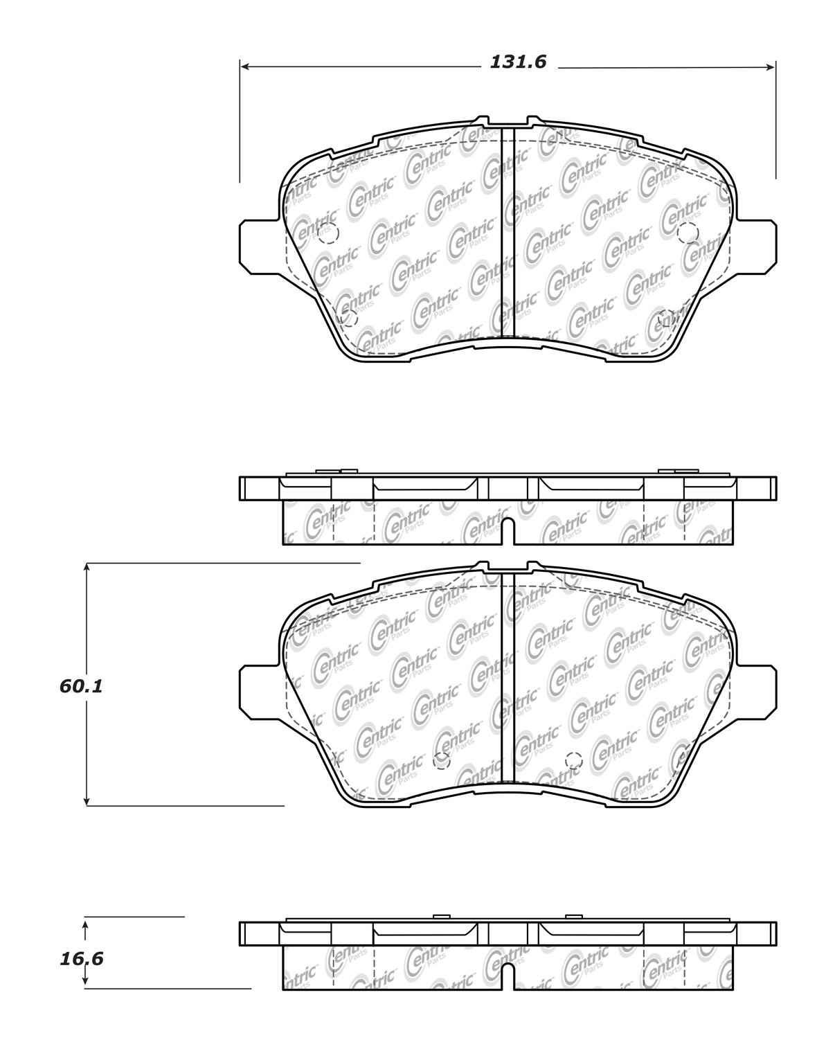 Centric Parts Disc Brake Pad Set C-Tek Ceramic with Shims for 2014-2019 Ford Fiesta 103.17300