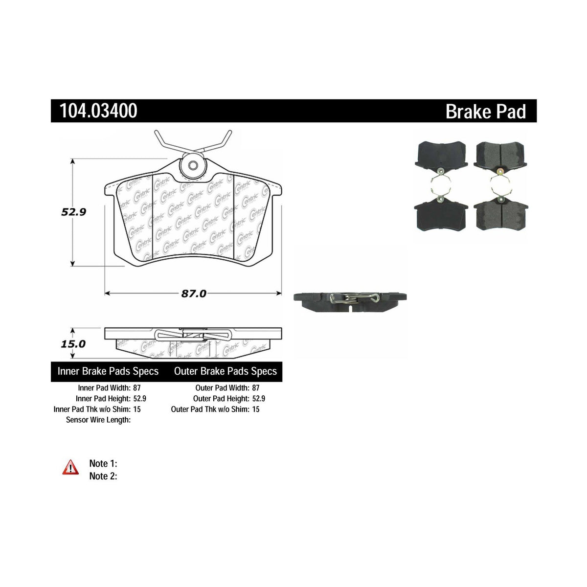 Centric Parts Disc Brake Pad Set 104.03400