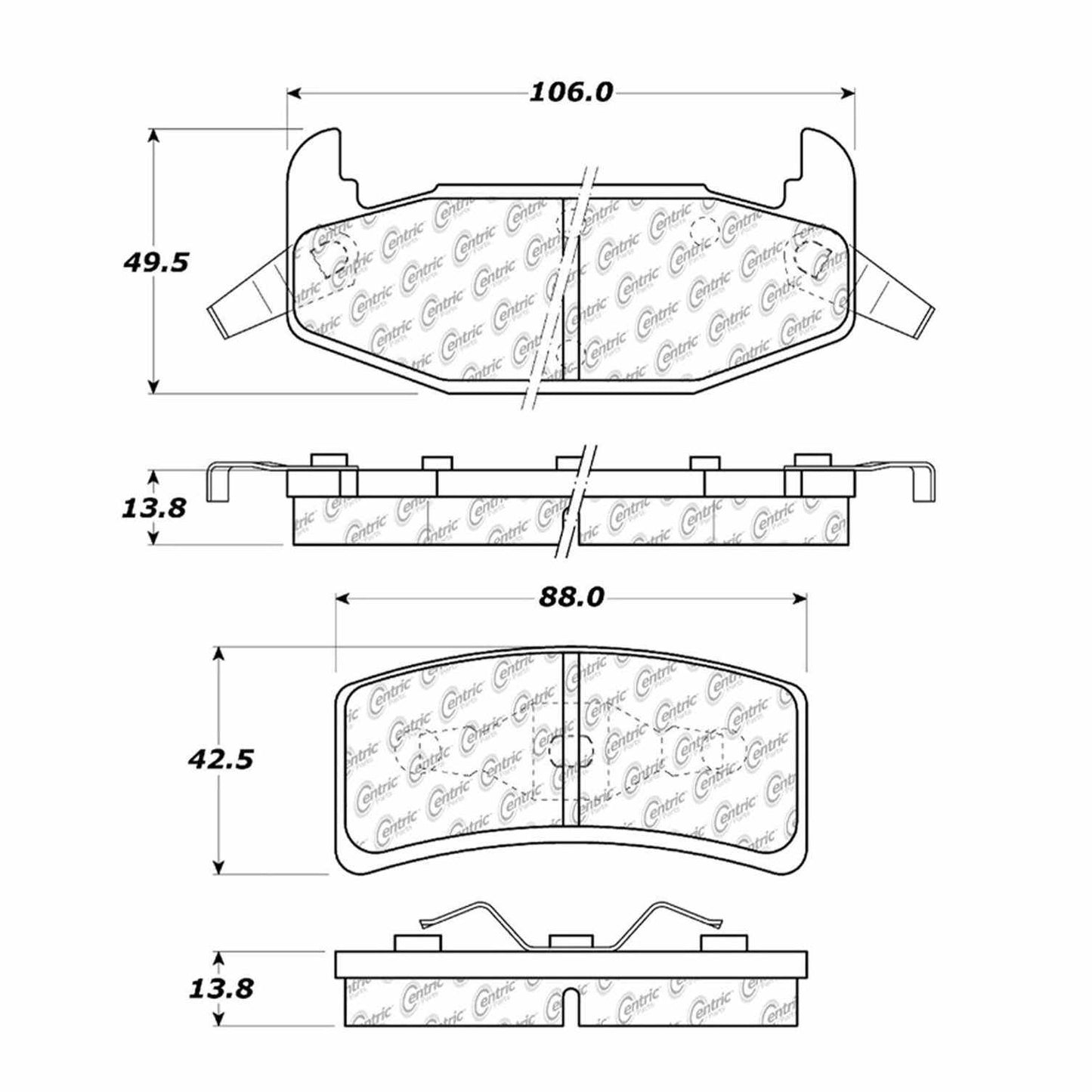 Centric Parts Disc Brake Pad Set Semi-Metallic with Posi Quiet 104.03770
