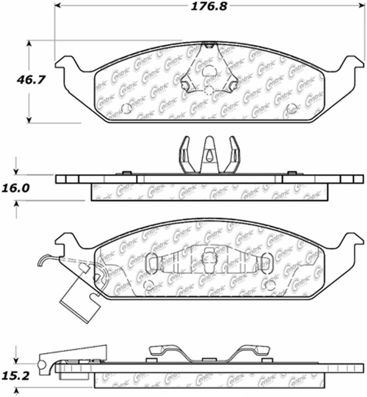 Centric Parts Disc Brake Pad Set Semi-Metallic with Posi Quiet for 2000-1995 Chrysler Cirrus, 2000-1996 Sebring, 2000-1995 Dodge Stratus, 2000-1996 Plymouth Breeze 104.06500