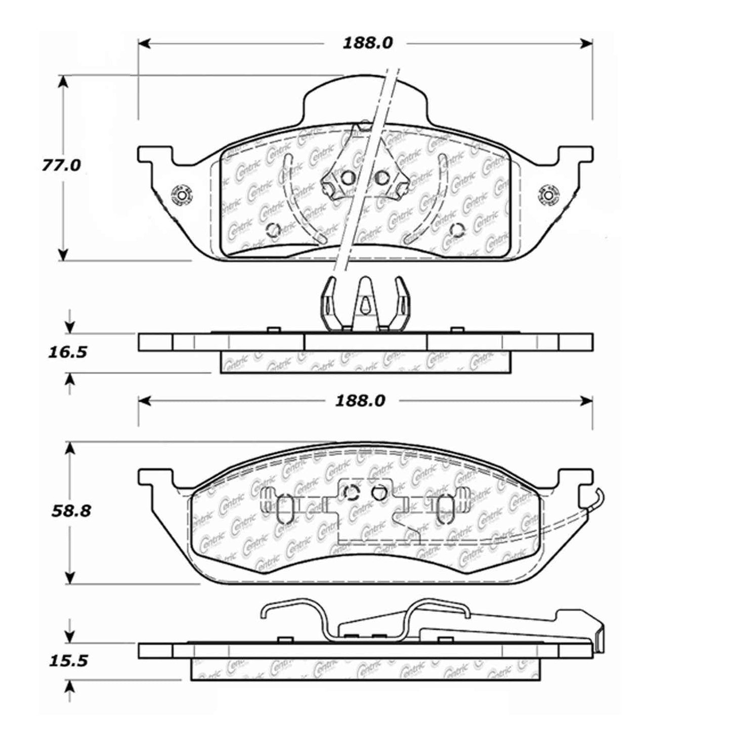 Centric Parts Disc Brake Pad Set Semi-Metallic with Posi Quiet for 1998-2005 Mercedes-Benz ML320 ML350 ML430 104.07600