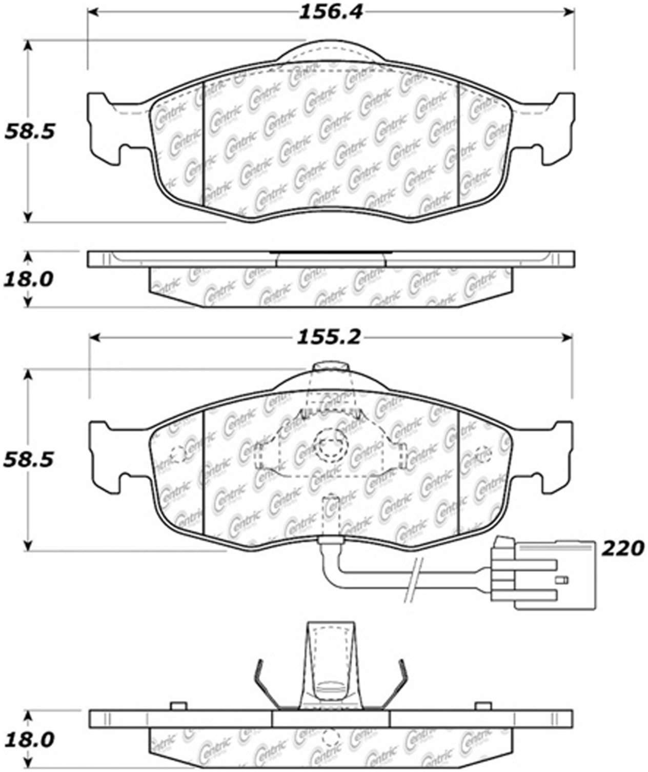 Centric Parts Disc Brake Pad Set Semi-Metallic with Posi Quiet for 2000-1998 Ford Contour 2002-1999 Mercury Cougar 2000-1998 Mystique 104.08010