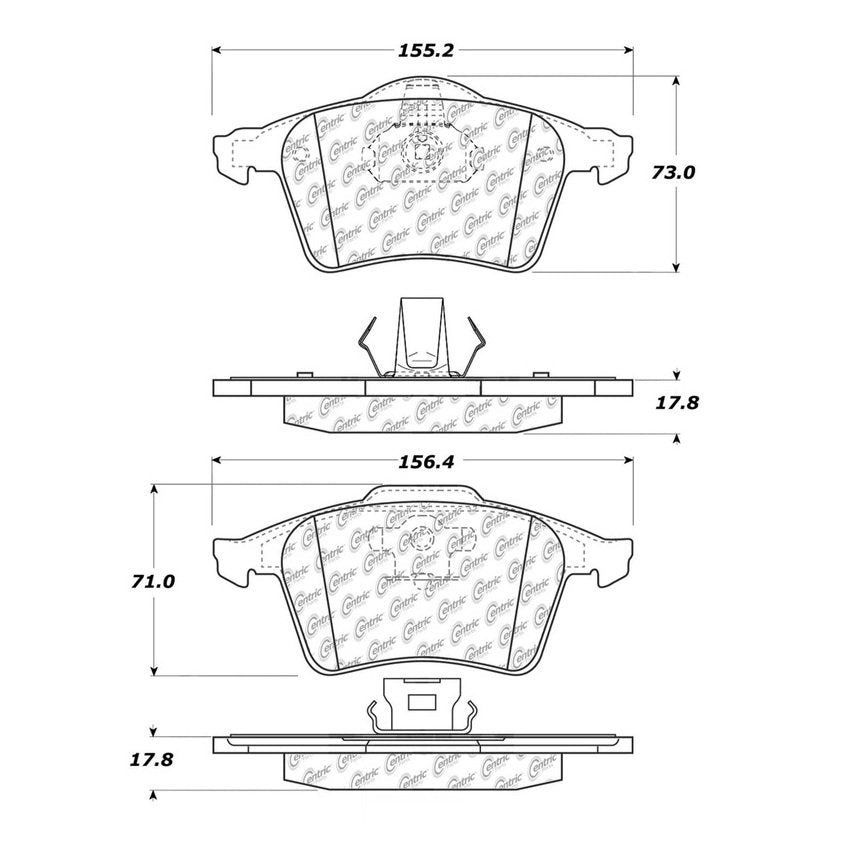 Centric Parts Disc Brake Pad Set Semi-Metallic with Posi Quiet for Mazda 3 2013-2007 Volvo C70 2013-2006 S40 2012-2004 V50 2011-2005 104.09152
