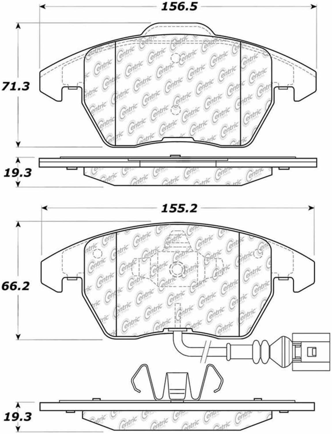 Centric Parts Disc Brake Pad Set Posi Quiet Semi-Metallic with noise/vibration elimination for 2008-2010 Peugeot 307 2013-2014 Peugeot 3008 2011-2015 RCZ 104.11071