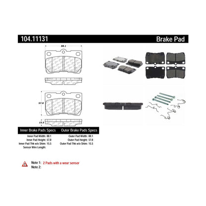 Centric Parts Disc Brake Pad Set Semi-Metallic with Posi Quiet for 2006-2013 Lexus IS250 104.11131