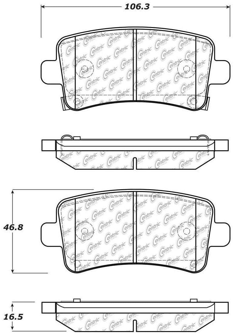 Centric Parts Disc Brake Pad Set Posi Quiet Semi-Metallic with Hardware for 2010 Buick Allure, 2010-2011 LaCrosse, 2011 Regal, 2011 Saab 9-5 104.14300