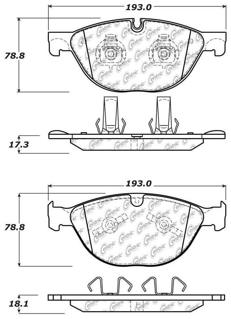Centric Parts Disc Brake Pad Set Posi Quiet Semi-Metallic with Hardware for 2010-2015 Jaguar XF, XFR, XFR-S, XJ, XJR, XKR 104.14480