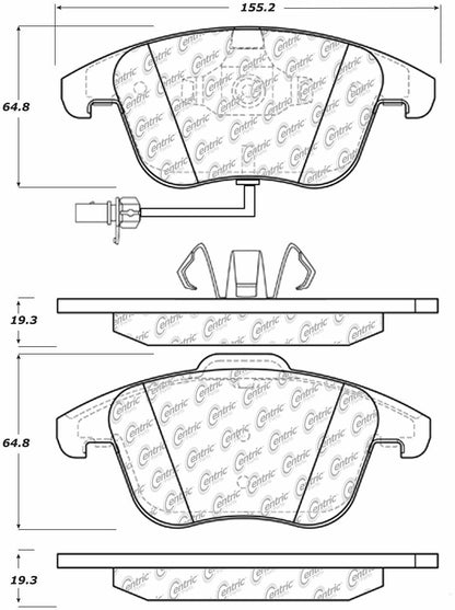 Centric Parts Disc Brake Pad Set Semi-Metallic with Posi Quiet for 2009-2015 Audi A4, 2009-2016 Audi A5, 2012-2010 Audi A5 Quattro, 2013-2016 Audi allroad 104.15350