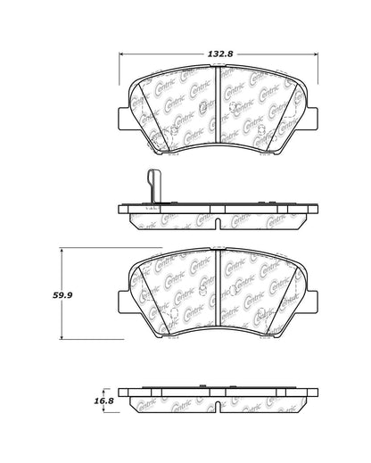 Centric Parts Disc Brake Pad Set Semi-Metallic with Posi Quiet for 2011-2016 Hyundai Elantra and 2013-2014 Elantra Coupe 104.15430
