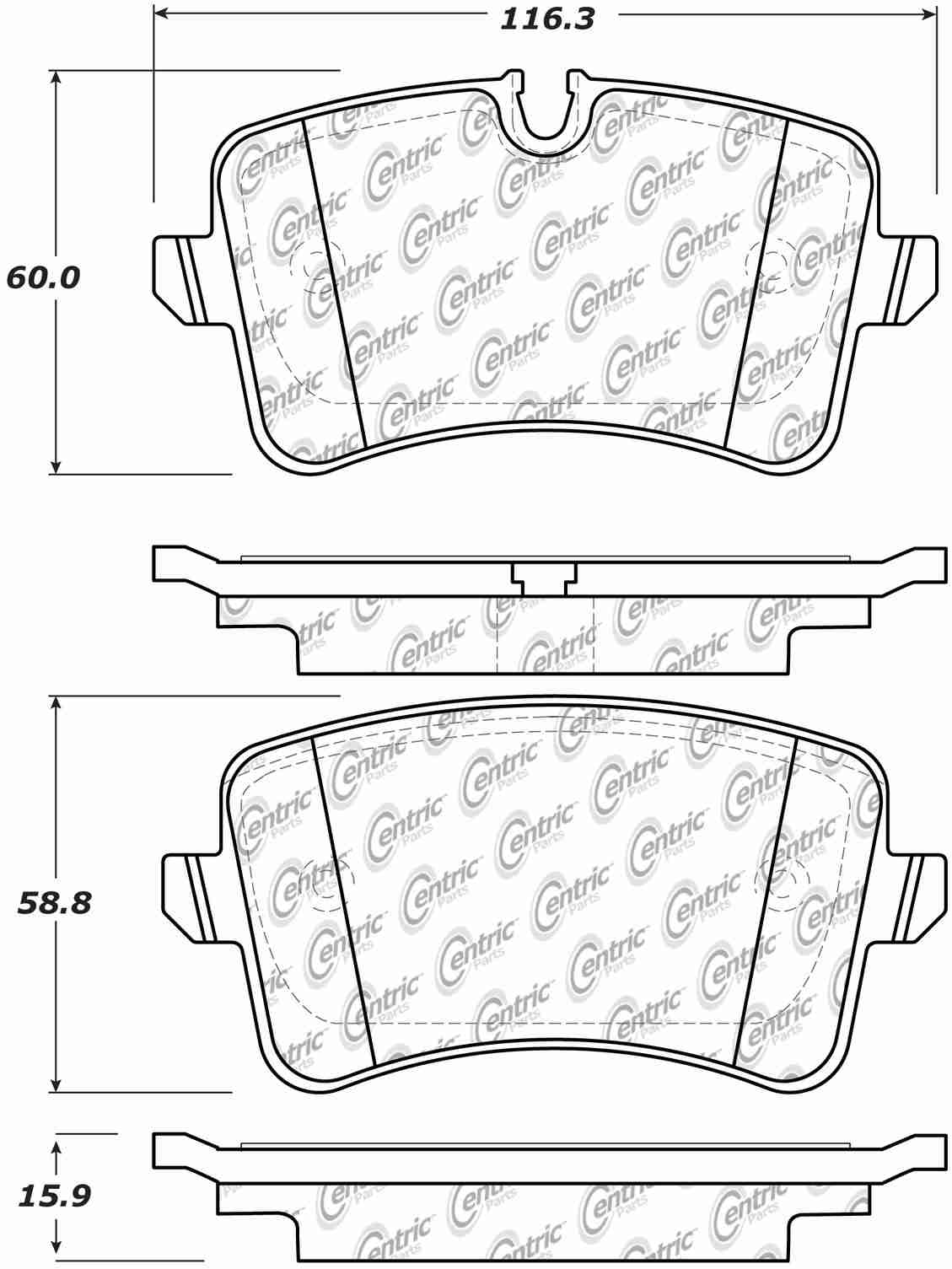 Centric Parts Disc Brake Pad Set Semi-Metallic with Posi Quiet for 2012-2013 Audi A6 Quattro, 2018 Audi A7 Quattro, 2014 RS5 2016-2019 104.15471