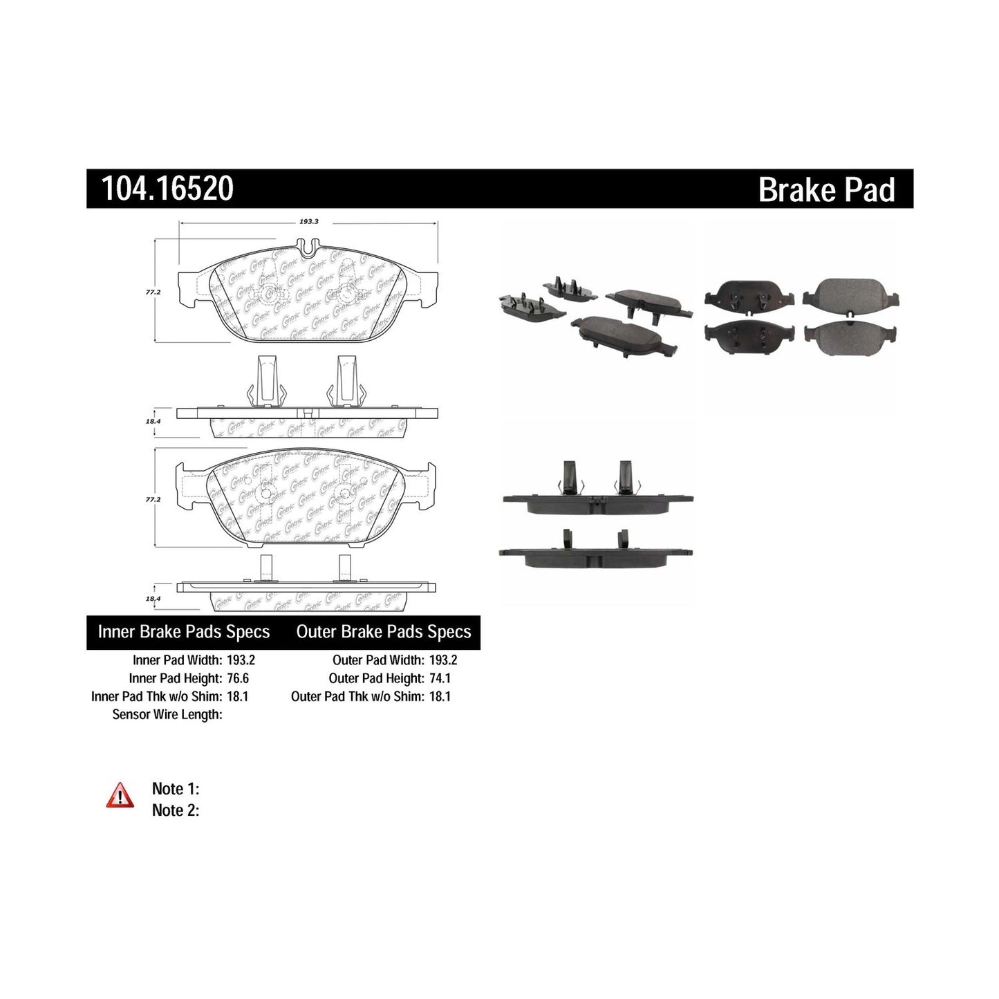 Centric Parts Disc Brake Pad Set Semi-Metallic with Posi Quiet for 2012-2014 Mercedes-Benz E550 104.16520