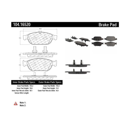 Centric Parts Disc Brake Pad Set Semi-Metallic with Posi Quiet for 2012-2014 Mercedes-Benz E550 104.16520