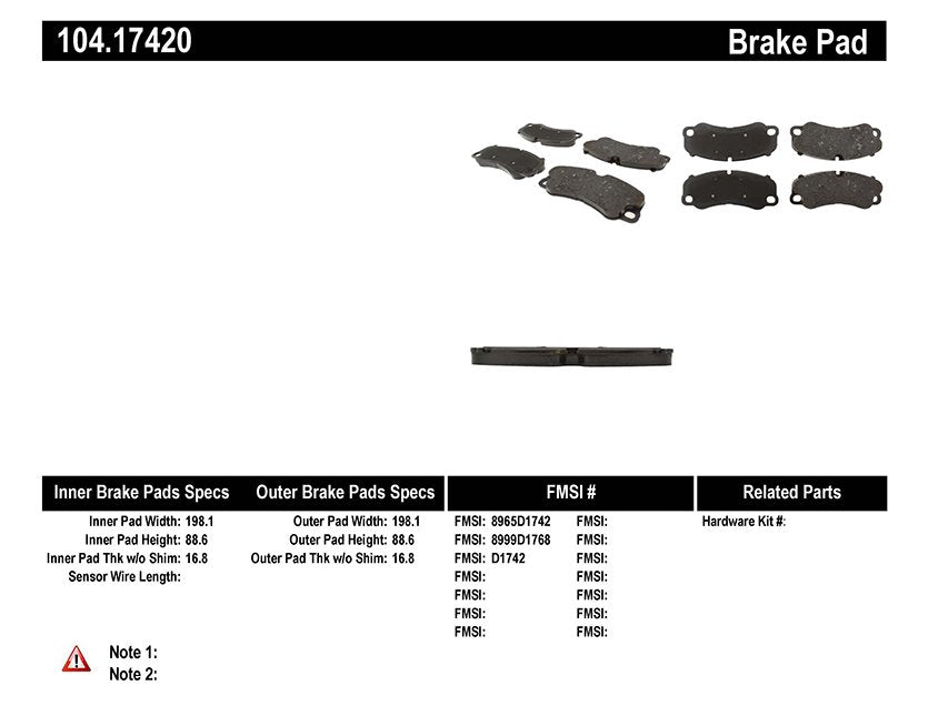 Centric Parts Disc Brake Pad Set Semi-Metallic with Posi Quiet for 2014-2020 Porsche 718 Cayman 718 Spyder 911 918 Spyder 104.17420