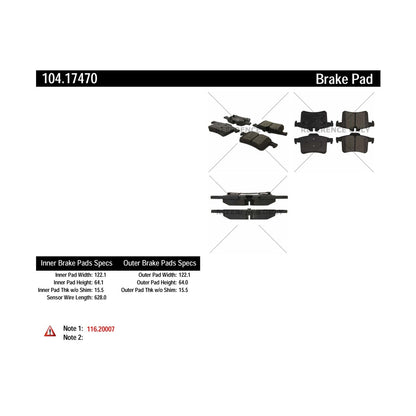 Centric Parts Disc Brake Pad Set Semi-Metallic with Posi Quiet for 2010-2015 Jaguar XKR XKR-S 104.17470
