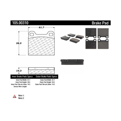 Centric Parts Disc Brake Pad Set Posi Quiet Ceramic with Shims for 1964-1979 Alfa Romeo and Audi