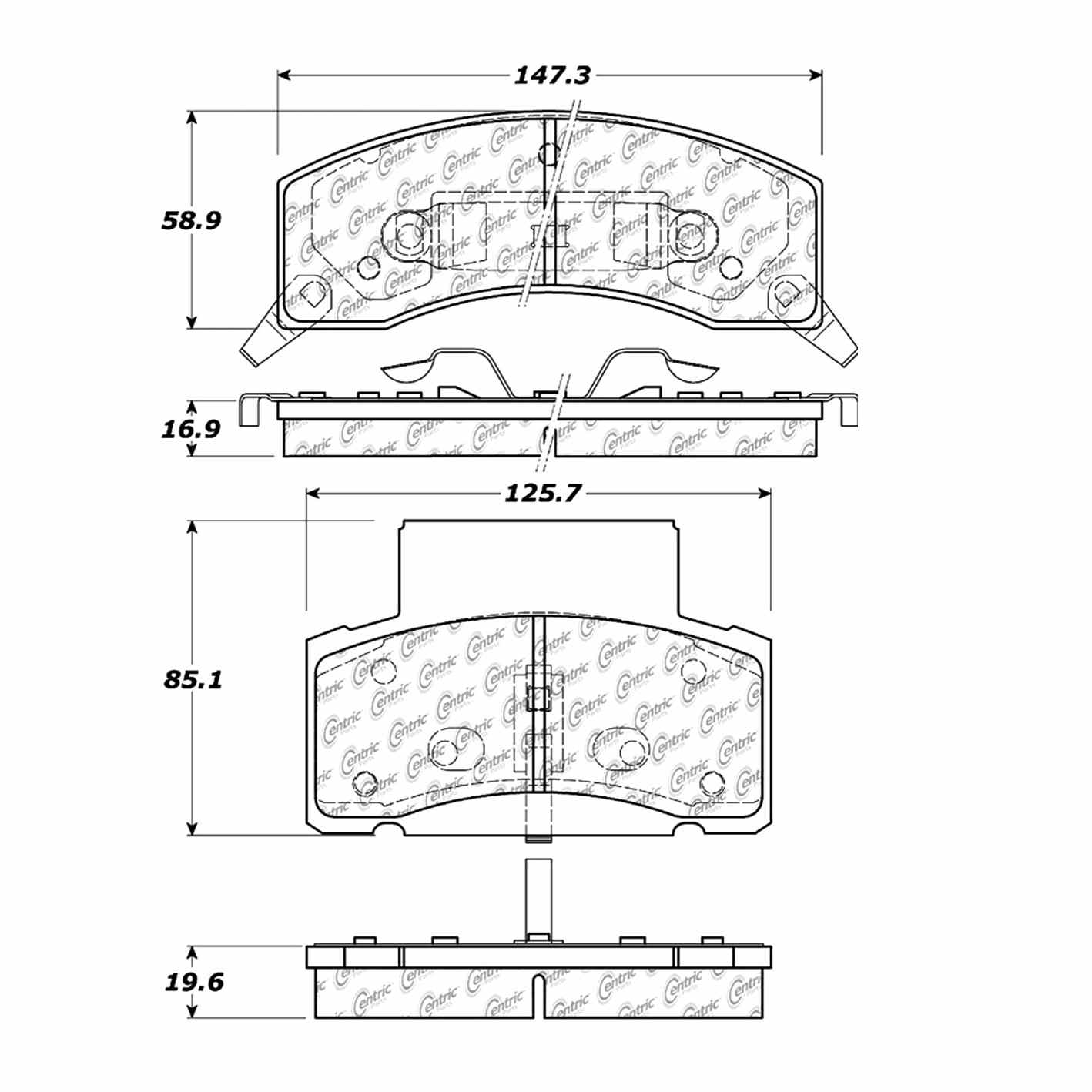 Centric Parts Disc Brake Pad Set Posi Quiet Ceramic with Shims and Hardware for 1990-2002 Chevrolet C3500, Dodge Ram 2500/3500 105.04590