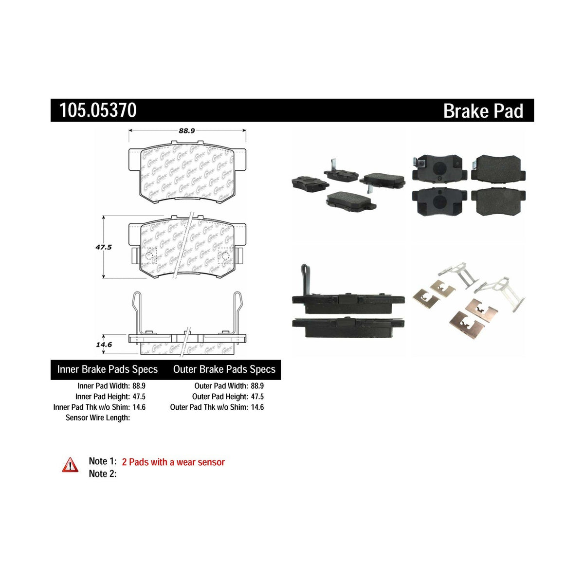 Centric Parts Disc Brake Pad Set Posi Quiet Ceramic with Shims and Hardware 105.05370