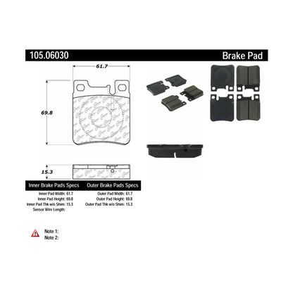 Centric Parts Disc Brake Pad Set Posi Quiet Ceramic with Shims for 2002-2006 Chrysler Crossfire, 1992-1993 Mercedes-Benz 300SD/300SE