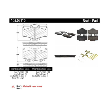 Centric Parts Disc Brake Pad Set Posi Quiet Ceramic with Shimmed for 1991-1996 Toyota 4Runner T100 105.06110
