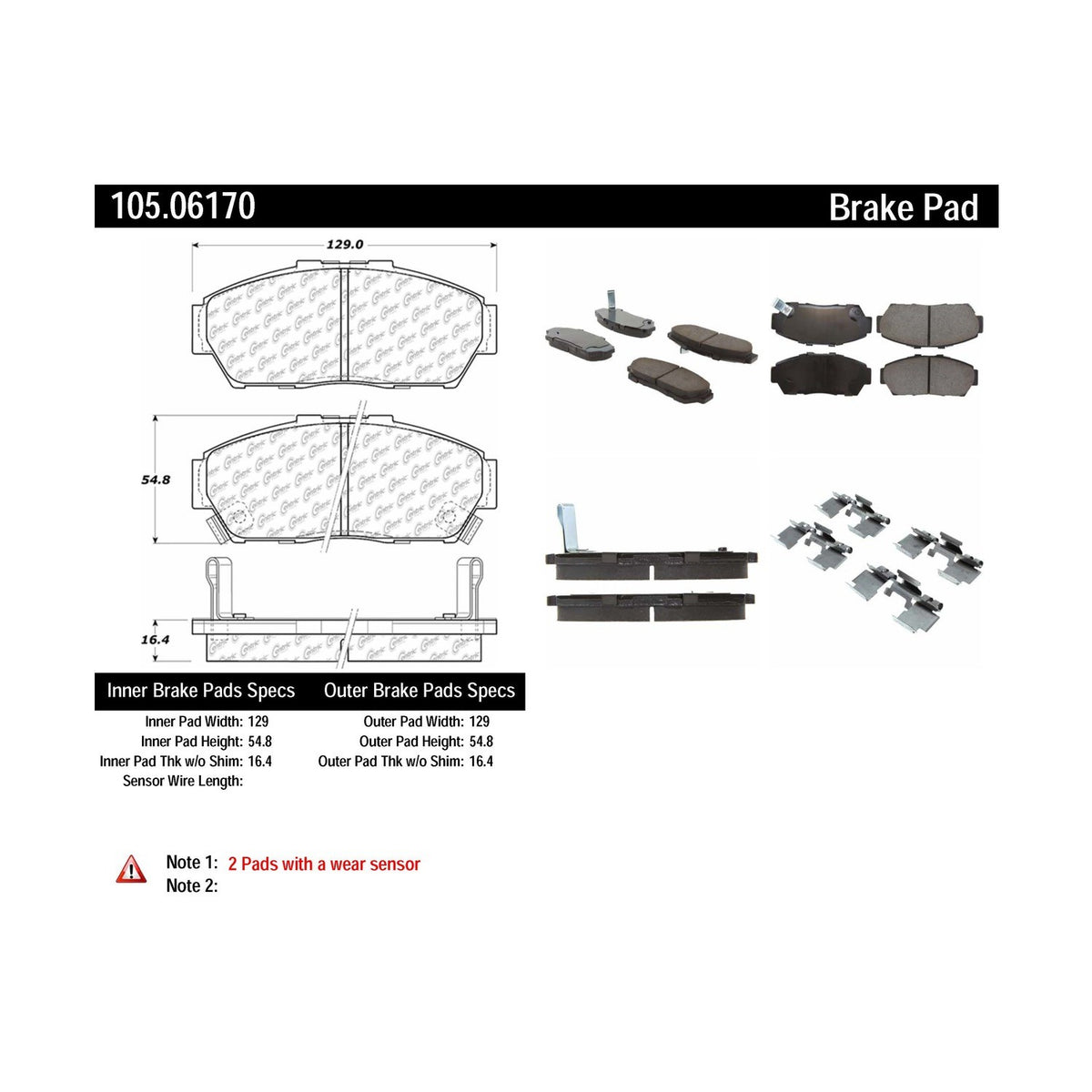 Centric Parts Disc Brake Pad Set Posi Quiet Ceramic with Shims and Hardware for 2001-1994 Acura Integra 1995-1993 Honda Civic 105.06170