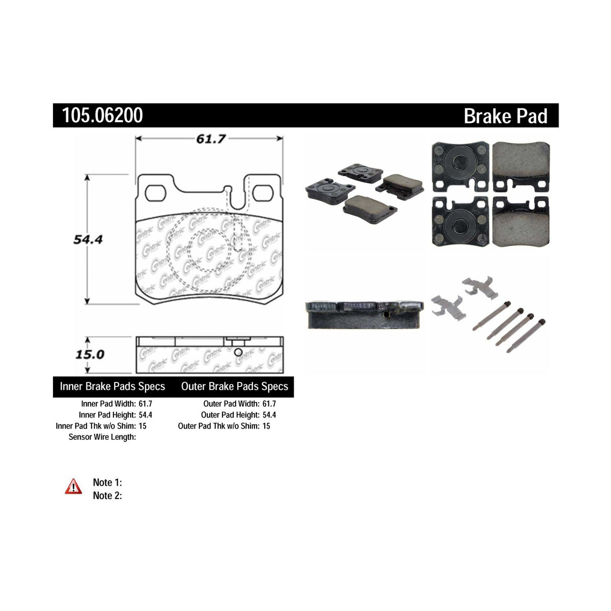 Centric Parts Disc Brake Pad Set Posi Quiet Ceramic with Shims and Hardware for 1993-1995 Mercedes-Benz 190E 300E C220 C280 105.06200