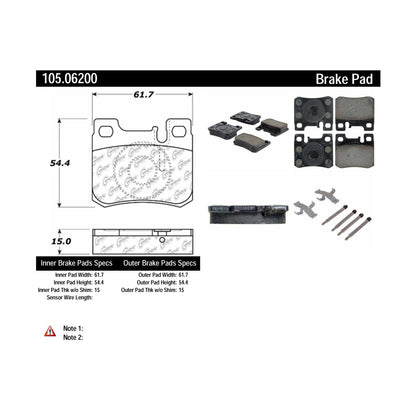 Centric Parts Disc Brake Pad Set Posi Quiet Ceramic with Shims and Hardware for 1993-1995 Mercedes-Benz 190E 300E C220 C280 105.06200