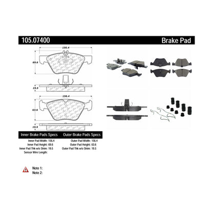 Centric Parts Disc Brake Pad Set Posi Quiet Ceramic with Shims for 2004-2008 Chrysler Crossfire, 1998-2003 Mercedes-Benz CLK320/CLK430/E300/E320/E420/E430, 2001-2004 SLK320 105.07400