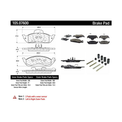 Centric Parts Disc Brake Pad Set Posi Quiet Ceramic with Shims for 1998-2005 Mercedes-Benz ML320/350/430 105.07600