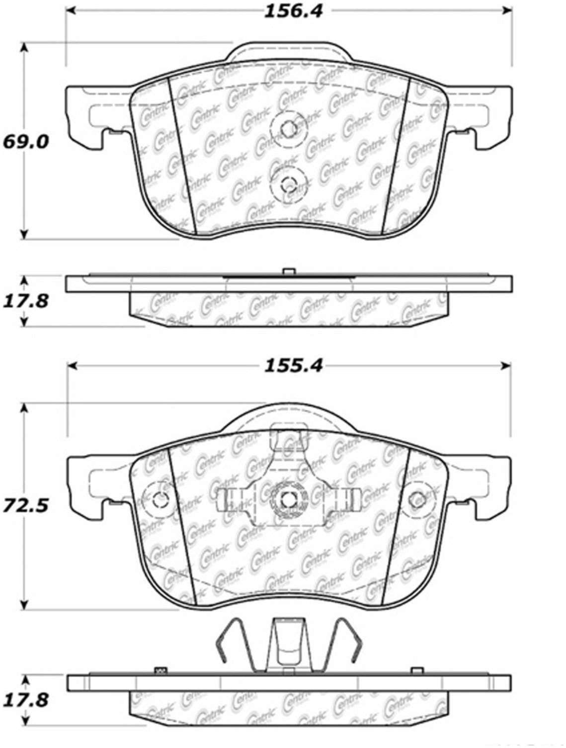 Centric Parts Disc Brake Pad Set Posi Quiet Ceramic with Shims for Volvo C70 2005, S60 2001-2009, S80 1999-2006, V70 2001-2007, XC70 2003-2007 105.07940