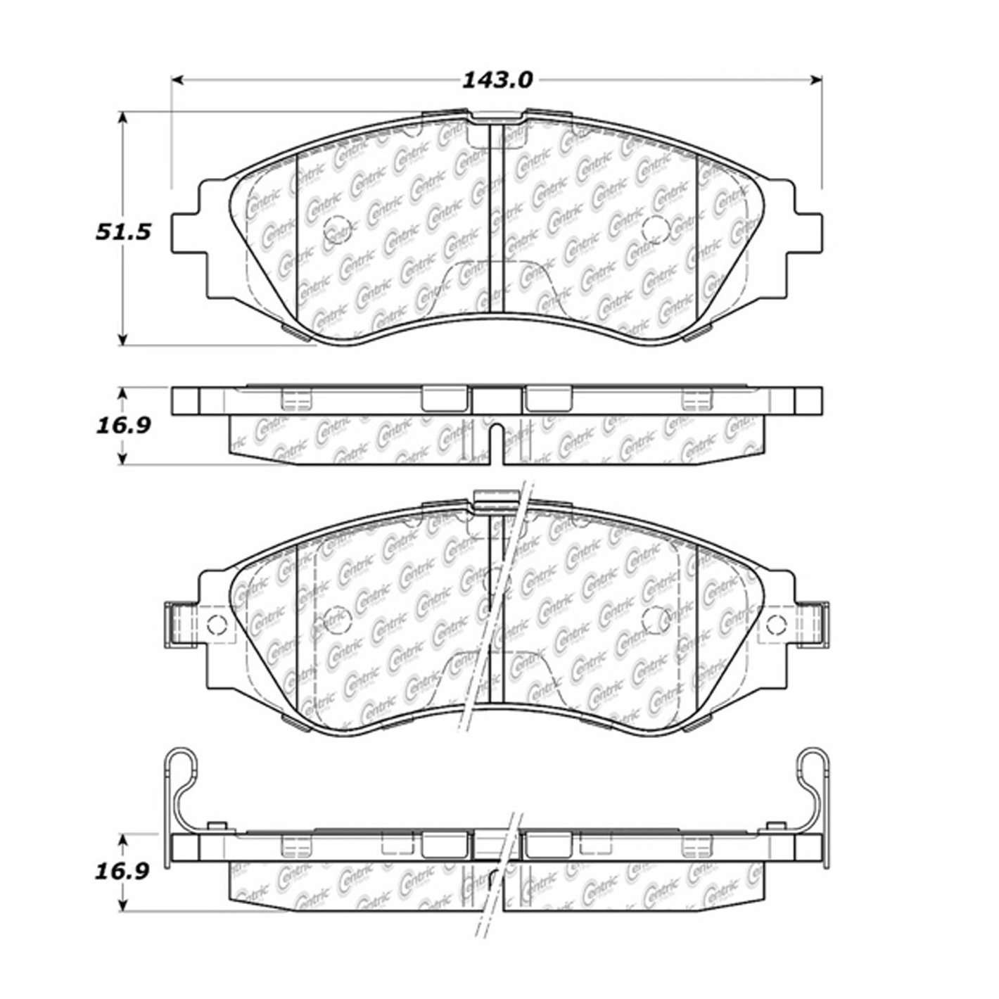 Centric Parts Disc Brake Pad Set Posi Quiet Ceramic with Shims and Hardware for 2004-2018 Chevrolet Aveo 105.07970