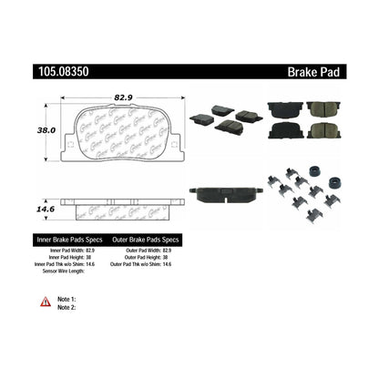 Centric Parts Disc Brake Pad Set Posi Quiet Ceramic with Shimmed for 2000-2001 Lexus ES300 2000-2001 Toyota Camry 2005-2010 Scion tC 105.08350