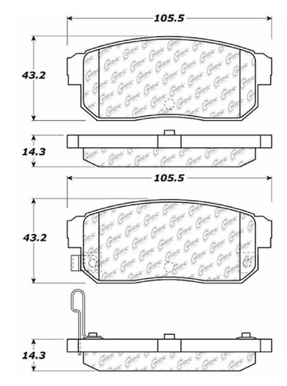 Centric Parts Disc Brake Pad Set Posi Quiet Ceramic with Shims and Hardware for 2004-2011 Mazda RX-8 105.10080