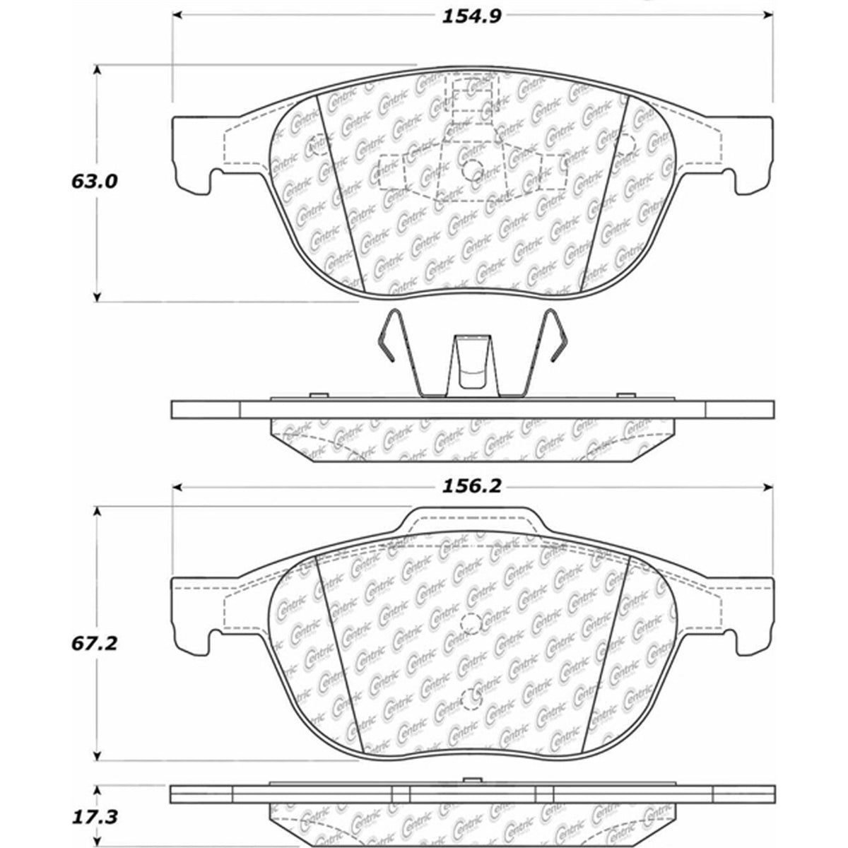 Centric Parts Disc Brake Pad Set Ceramic Posi Quiet for 2013-2022 Fiat Strada, Ford C-Max, EcoSport, Escape, Focus, Mazda 3, Volvo C30, V40 105.10440