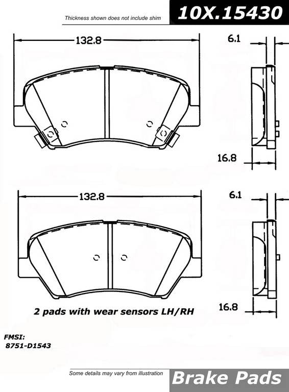 Centric Parts Disc Brake Pad Set Posi Quiet Ceramic with Shims and Hardware for 2011-2016 Hyundai Elantra Coupe 2013-2014 105.15430