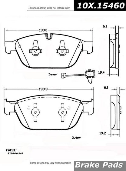 Centric Parts Disc Brake Pad Set Posi Quiet Ceramic with Shims for 2011-2018 Audi A8 Quattro 2014-2017 SQ5 105.15460