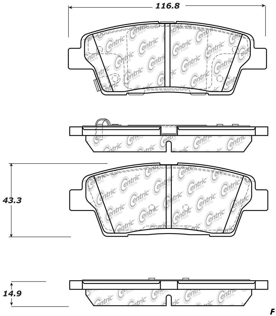 Centric Parts Disc Brake Pad Set Posi Quiet Ceramic with Shims for 2010-2016 Hyundai Genesis, 2017 Kia K900 105.15510
