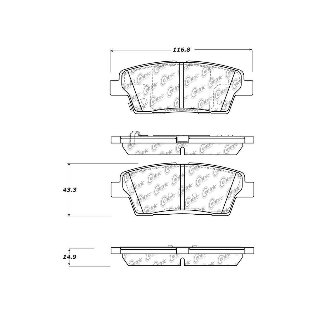 Centric Parts Disc Brake Pad Set Posi Quiet Ceramic with Shims for 2010-2016 Hyundai Genesis, 2017 Kia K900 105.15510