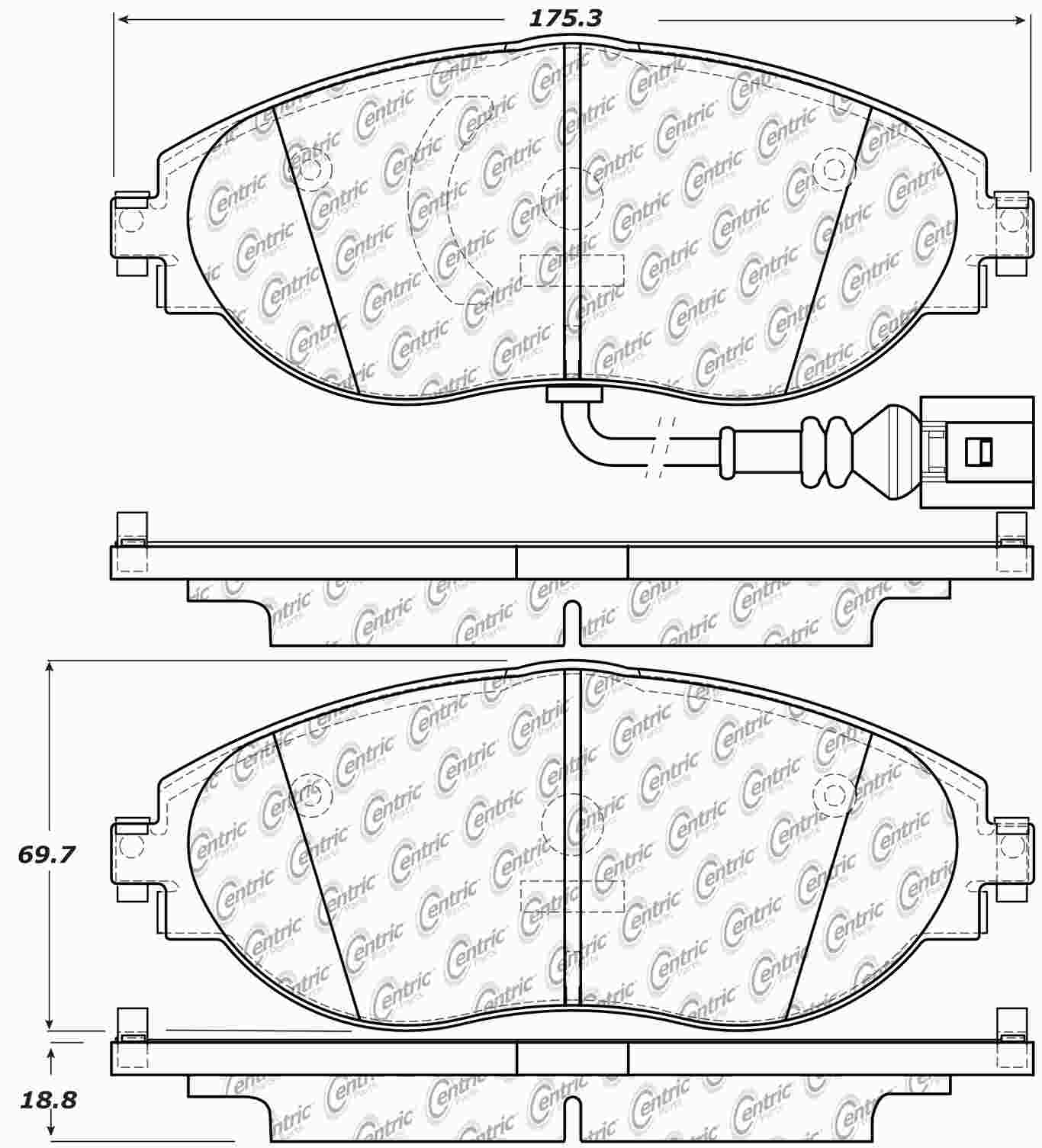 Centric Parts Disc Brake Pad Set Posi Quiet Ceramic with Shims for 2014-2022 Audi A3, VW Golf, Seat Leon 105.16330