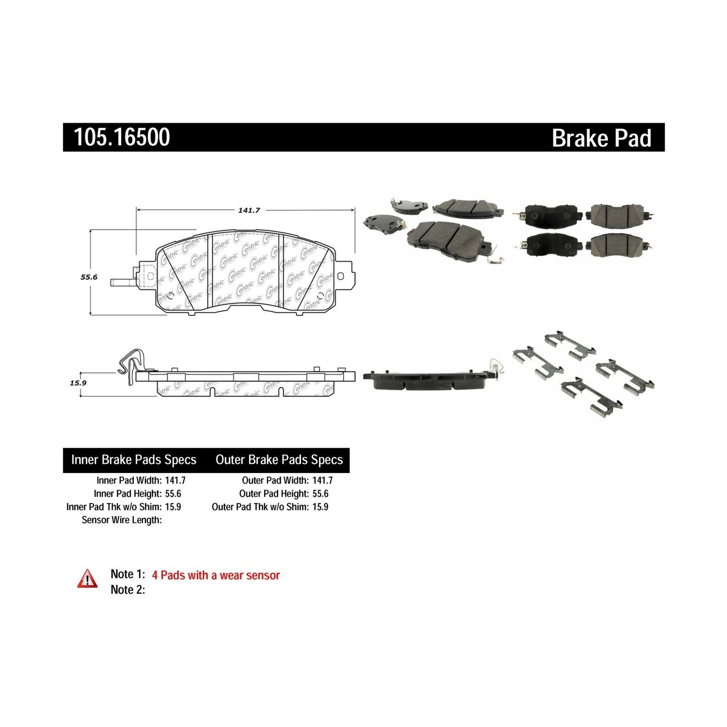 Centric Parts Disc Brake Pad Set Posi Quiet Ceramic with Shims and Hardware for 2013-2023 Nissan Altima 2014-2018 Leaf 105.16500