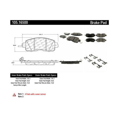 Centric Parts Disc Brake Pad Set Posi Quiet Ceramic with Shims and Hardware for 2013-2023 Nissan Altima 2014-2018 Leaf 105.16500