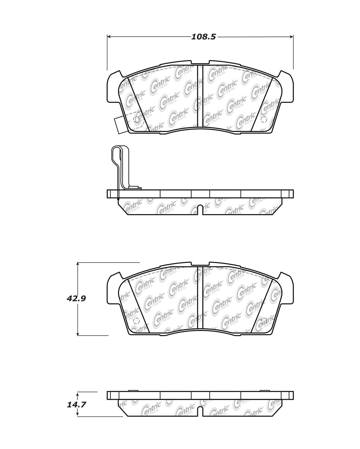 Centric Parts Disc Brake Pad Set Posi Quiet Ceramic with Shimmed for 2012-2016 Mitsubishi i-MiEV 105.16580