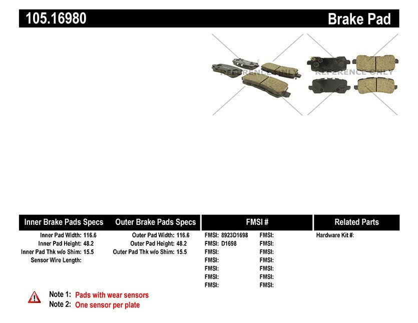 Centric Parts Disc Brake Pad Set Posi Quiet Ceramic with 100% Shimmed Noise Elimination for 2014-2020 Acura RLX 2020-2015 TLX 2023-2021 Honda Odyssey 105.16980