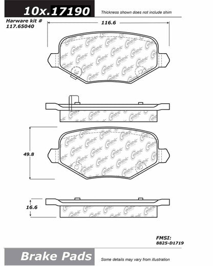 Centric Parts Disc Brake Pad Set Posi Quiet Ceramic with Shims for 2016-2012 Chrysler Town & Country, Dodge Grand Caravan 105.17190