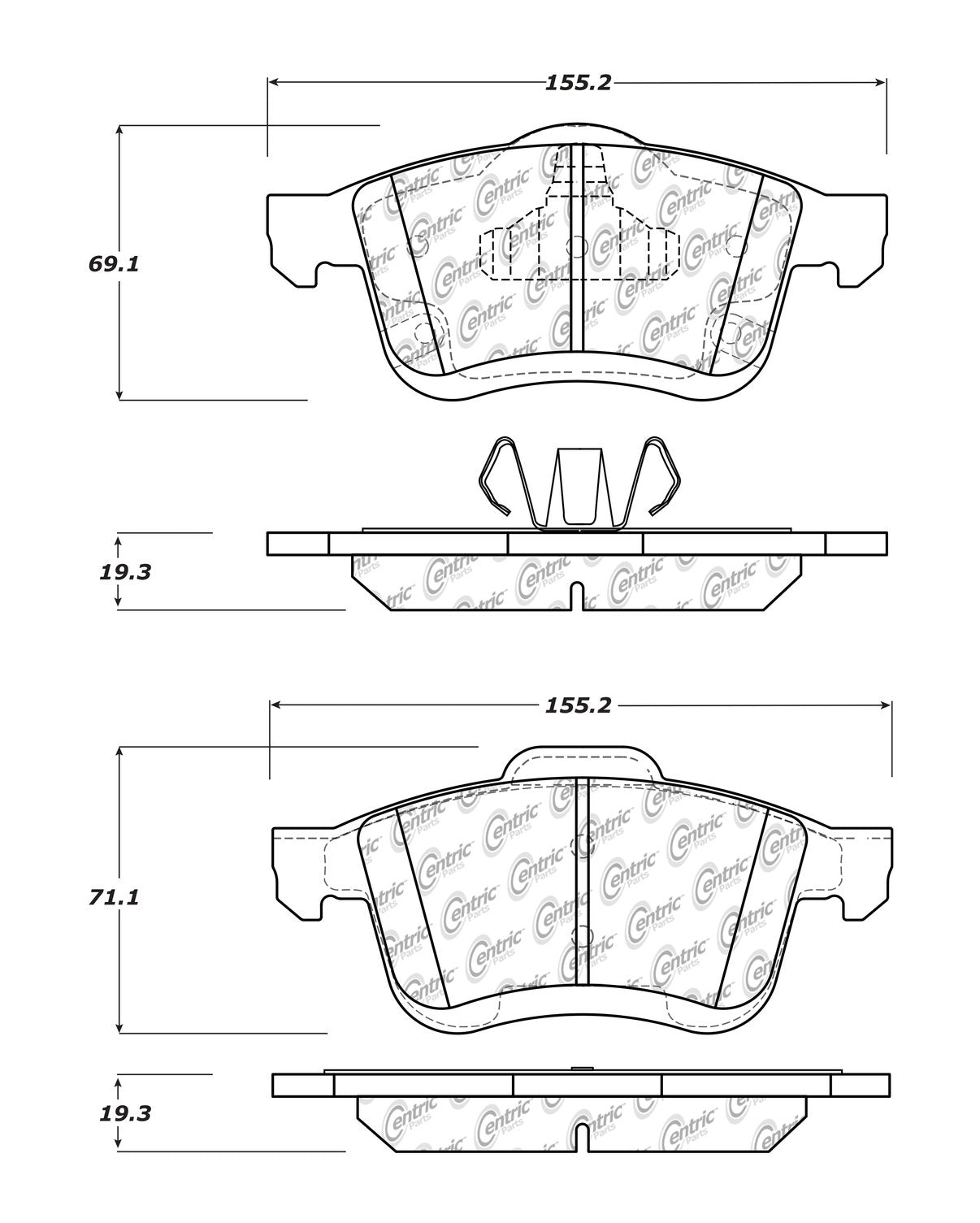 Centric Parts Disc Brake Pad Set Posi Quiet Ceramic with Shims and Hardware for Fiat 500L 2020-2014 Ram ProMaster City 2021-2015 105.17210