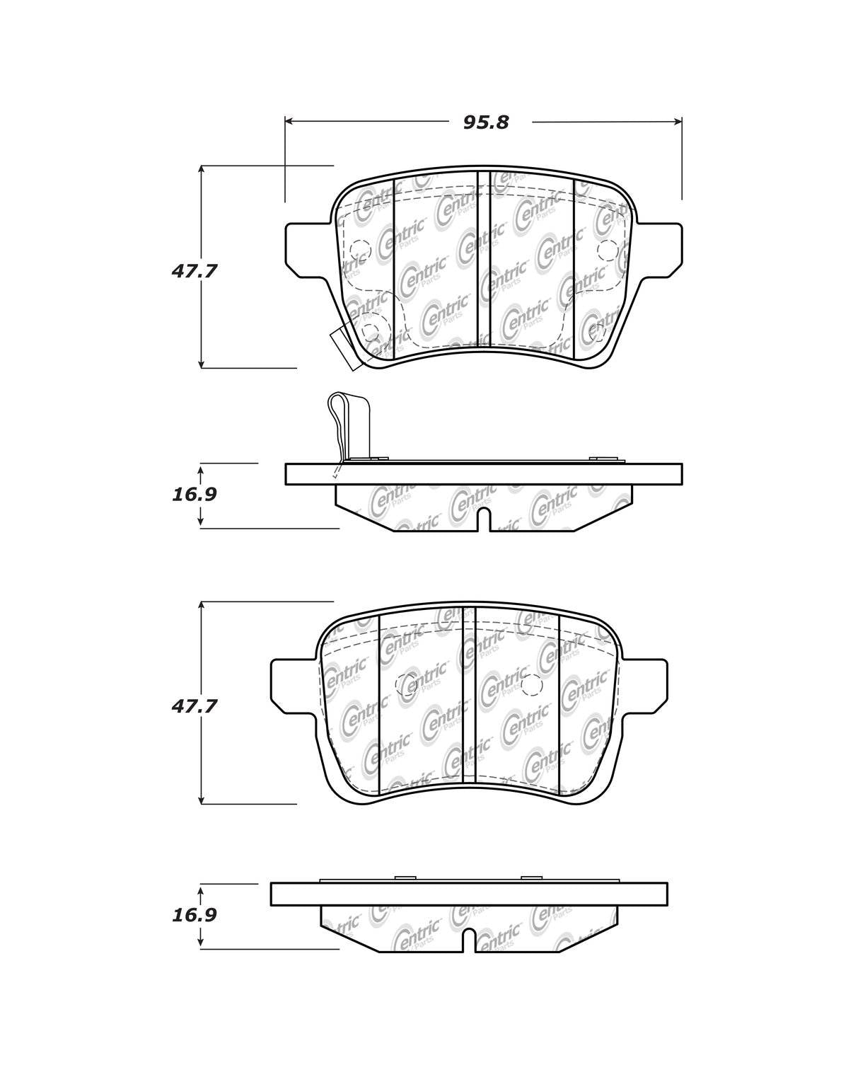 Centric Parts Disc Brake Pad Set Posi Quiet Ceramic with Shims for 2014-2020 Fiat 500L 105.17220