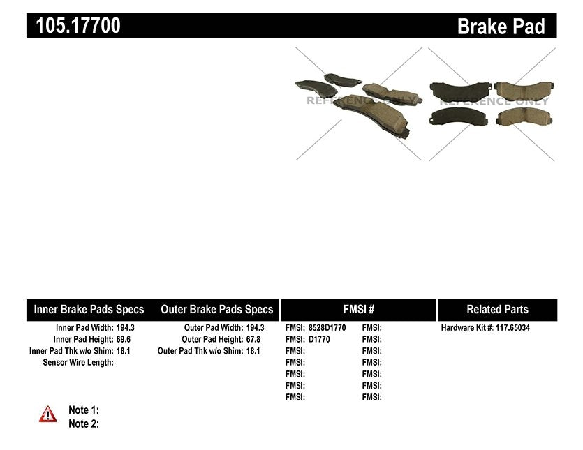 Centric Parts Disc Brake Pad Set 105.17700