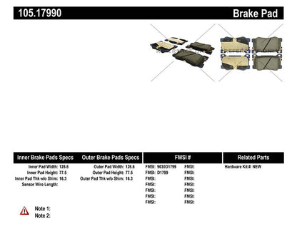 Centric Parts Disc Brake Pad Set Posi Quiet Ceramic with Shims for 2020-2018 Hyundai Genesis, 2016-2015 Hyundai Genesis, 2017 Kia K900 105.17990